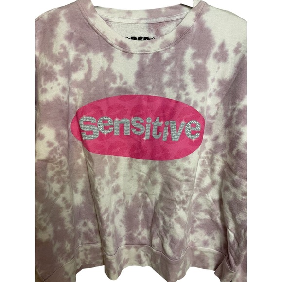 By Samii Ryan Purple and White Tie Dye Long Sleeve Cropped Crew‎ Neck Sweatshirt - Picture 3 of 7